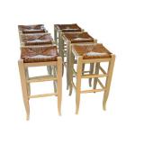 K - Six White Wood Bar Stools with Rush Seating