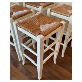 K - Six White Wood Bar Stools with Rush Seating