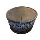 Room and Board Rustic Style Coffee Table - Natural Split Wood / Vintage African Style Tribal Carved Coffee Table