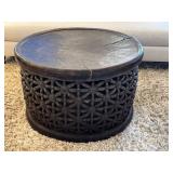 Room and Board Rustic Style Coffee Table - Natural Split Wood / Vintage African Style Tribal Carved Coffee Table