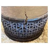 Room and Board Rustic Style Coffee Table - Natural Split Wood / Vintage African Style Tribal Carved Coffee Table