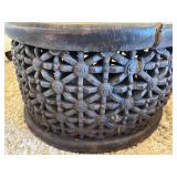 Room and Board Rustic Style Coffee Table - Natural Split Wood / Vintage African Style Tribal Carved Coffee Table