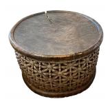 Room and Board Rustic Style Coffee Table - Natural Split Wood / Vintage African Style Tribal Carved Coffee Table