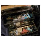 Fantstic Asian Handpainted Jewelry Cabinet w/ Lots of Costume Jewelry
