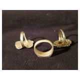 3 Vintage Sterling Silver Rings 2 Navajo Turquiose 1 Antique