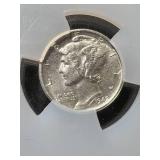 1942-D US MERCURY DIME SLABBED UNC