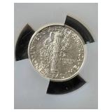 1942-D US MERCURY DIME SLABBED UNC