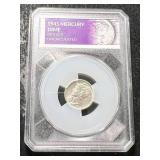 1945-D US MERCURY DIME SLABBED UNC