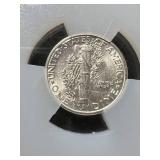 1945-D US MERCURY DIME SLABBED UNC