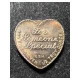 HALF TROY OZ .999 FINE SILVER HEART SHAPED BAR