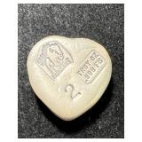 2 TROY OZ .999 FINE SILVER BISON BULLION HEART SHAPED BAR