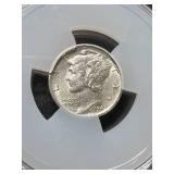 1943-D US MERCURY DIME SLABBED UNC