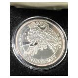 1 TROY OZ .999 FINE SILVER ALASKA HIGHWAY 50TH ANNIVERSARY ROUND IN BOX