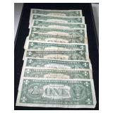 GROUP OF 10 US BLUE SEAL $1 SILVER CERTIFICATES