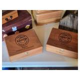 Variety of Wooden and Tin Boxes Including Ashton Cigar Boxes, Decorative Boxes, and Storage Containers