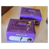 Toy Cash Boxes and Coin Banks including Purple Cash Boxes, Bear Bank, and Plastic Jug Bank