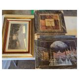Framed Art Collection including Landscape, Abstract, and Futuristic Designs