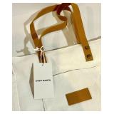 Cozy Earth Canvas Tote Bags with Tan Leather Handles and a soft cream pouch
