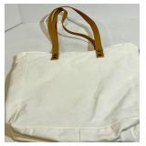 Cozy Earth Canvas Tote Bags with Tan Leather Handles and a soft cream pouch