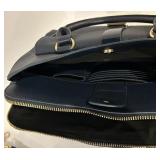 Zara Basic Collection Navy Satchel - Textured Faux Leather & Gold Hardware