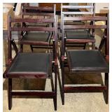 Dark Wood Folding Chairs with Black Leather Seats - Modern Slat Back (Lot of 4)