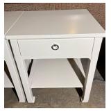 Pair of White End Tables With Drawer Ring Pull & Lower Shelf