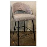 Glitzhome Bar Stool - Upholstered Back, Grey Fabric, Black Metal Frame