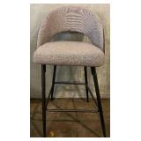 Glitzhome Bar Stool - Upholstered Back, Grey Fabric, Black Metal Frame