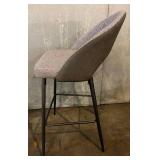 Glitzhome Bar Stool - Upholstered Back, Grey Fabric, Black Metal Frame