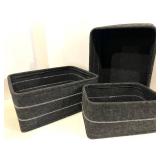 Three Gray/Black Felt Storage Boxes - Beige Multi-pocket Organizer