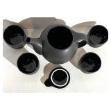 Pier 1 Imports Teapot & 4 Cups Matte Black Ceramic Tea Set - Made in Japan