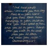 Deuteronomy 6:6-7 Bible Verse Framed Wall Art - Scroll & Star Border on Blue