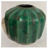 Room & Board Brown Metal Vase & Green Distressed Vase with Asian Coasters in Holder