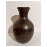 Room & Board Brown Metal Vase & Green Distressed Vase with Asian Coasters in Holder