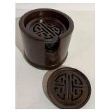 Room & Board Brown Metal Vase & Green Distressed Vase with Asian Coasters in Holder