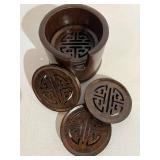 Room & Board Brown Metal Vase & Green Distressed Vase with Asian Coasters in Holder