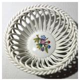 Herend Hand Painted Porcelain Basket-Weave Bowl with Floral Center