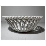 Herend Hand Painted Porcelain Basket-Weave Bowl with Floral Center