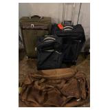 Luggage Set - Black Suitcases, Olive Green Case & Brown Duffel