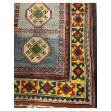 Kilim Runner Rug - Geometric Multicolor Border & Octagonal Medallions