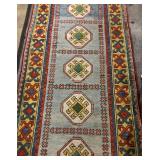Kilim Runner Rug - Geometric Multicolor Border & Octagonal Medallions