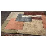 Geometric Area Rug - Multicolor Block Pattern with White Stripe (Beige, Gray, Rust, Olive)