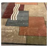 Geometric Area Rug - Multicolor Block Pattern with White Stripe (Beige, Gray, Rust, Olive)