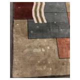 Geometric Area Rug - Multicolor Block Pattern with White Stripe (Beige, Gray, Rust, Olive)