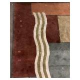 Geometric Area Rug - Multicolor Block Pattern with White Stripe (Beige, Gray, Rust, Olive)