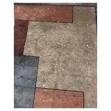 Geometric Area Rug - Multicolor Block Pattern with White Stripe (Beige, Gray, Rust, Olive)