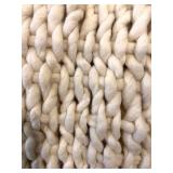 Chunky Knit Throw Blanket - Cream Color & Fringe with 2 Wooden Ladders