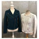 Old Navy XS Teal Asymmetric Zip Jacket & Dea Genuine Leather Mesh Jacket AUS 10 US 6