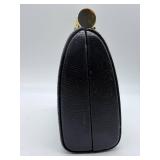 RODO Italy Made in Italy Black Textured Leather Handbag - Gold Bar Handle