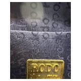 RODO Italy Made in Italy Black Textured Leather Handbag - Gold Bar Handle